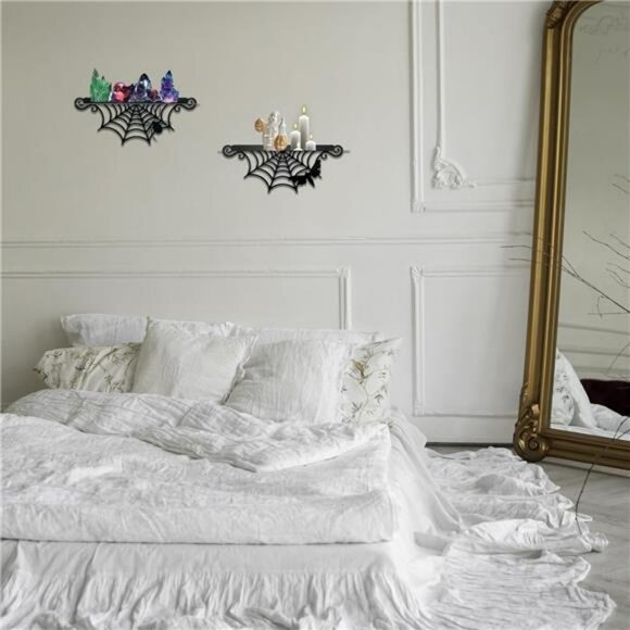 Set of 2 gothic spiderweb wall shelves black crystal display spooky home decor - Picture 6 of 7